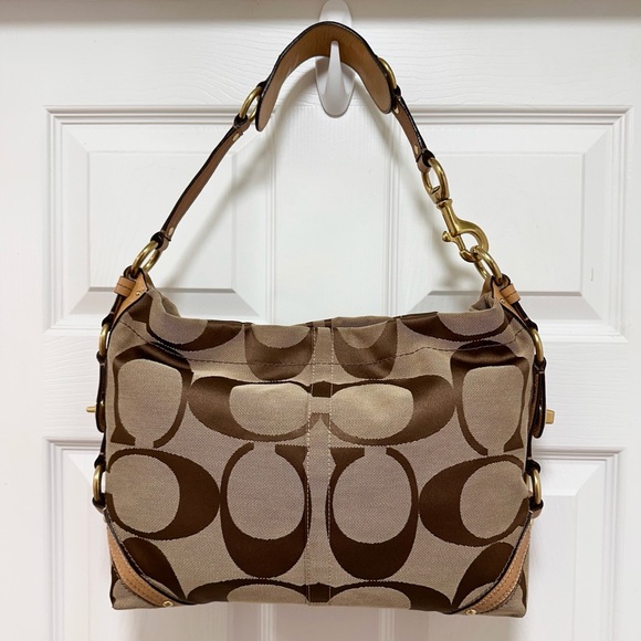 Coach Carly Signature Jacquard Leather Trim Hobo Shoulder Bag Y2K - Picture 5 of 14